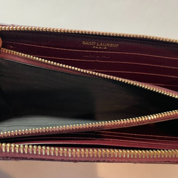 YSL Yves Saint Cassandre Matelasse Zip Around Wallet, Burgundy - Preowned - Picture 10 of 14